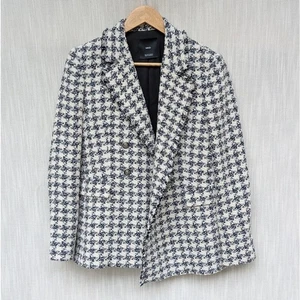 Mango MNG Black Buttons Cotton Tweed Houndstooth Double-breasted Blazer, size M - Picture 1 of 11
