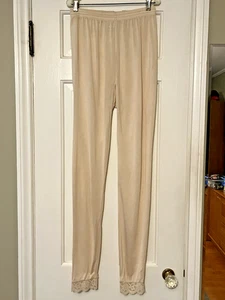 Vintage Winter Seide beige Seide Lounge Hose mit Spitzenbesatz Größe Medium - Bild 1 von 5