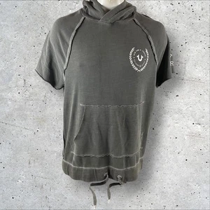 True Religion Hoodie Men’s 2XL Pullover Raw Edge Drawstring Hem Arrows Crest 97 - Picture 1 of 15
