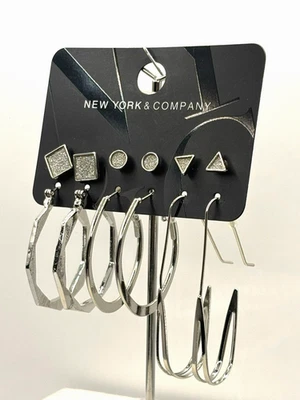 New York And Co Glitter Stud Silver Tone Hoop Dangle Earrings Set of 6 Pair NWT - Image 1 of 4
