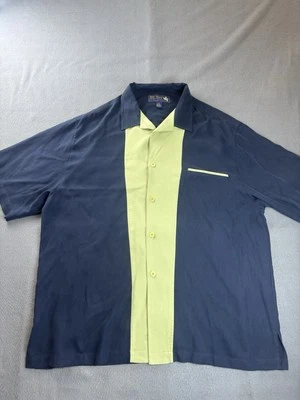 Camisa de Bowling Rockabilly Azul/Verde Nat Nast Lujo Originales 100% Seda XL Campamento Foto 1 de 4