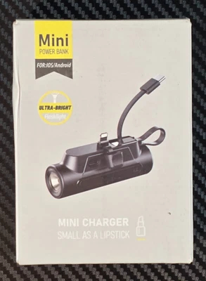 Mini Power Bank Wireless Portable Battery LED Flashlight Black *Read - Image 1 of 4