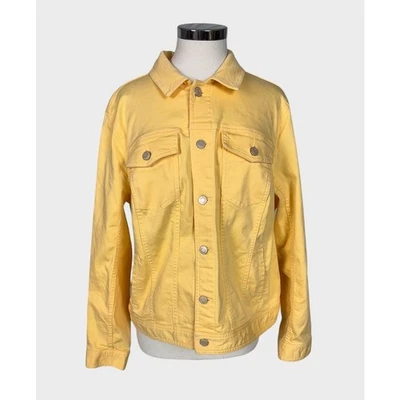 Talbots Plus Size 1X Yellow Button Front Denim Jean Jacket with Stretch - Image 1 of 4
