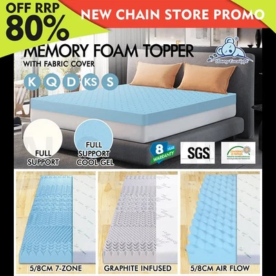 STARRY EUCALYPT Memory Foam Mattress Topper 5/8/10/12cm Bamboo 7-Zone Pad Mat - image 1 of 4