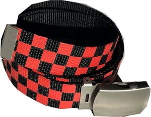 CHECKERBOARD NYLON STOFFGÜRTEL Schachbrett Schwarz-rot kariert, 120 cm - Picture 1 of 1