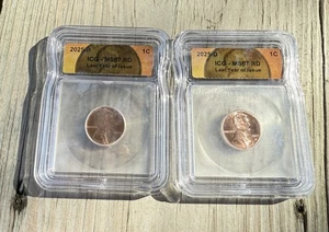 2025-P/D Last Year of Issue ICG MS67 RD 1C Penny Lincoln Cent Tag 2 Coin Set - Picture 1 of 12