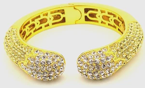 Joan Boyce Gold Tone Kissable, Pave Crystal Cuff w Yellow and White Rhinestones. - Picture 1 of 5