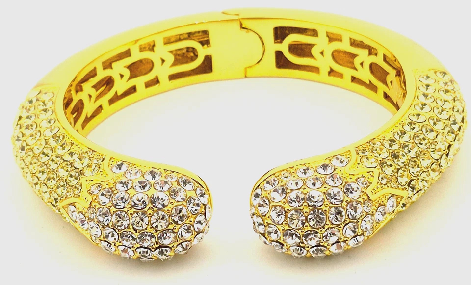 Joan Boyce Gold Tone Kissable, Pave Crystal Cuff w Yellow and White Rhinestones. - Image 1 of 4