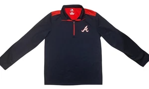 MLB Atlanta Braves Baseball Pullover Mens Medium Fleece Lined Jacket Red Sweater - Picture 1 of 4
