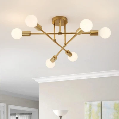 YXTH Semi Flush Mount Ceiling Light Fixture, 6 Lights Modern Sputnik Chandelier Ceili
