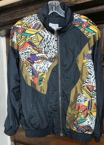 Vintage 80s BlackGold Multicolor Lavon Abstract Print Shell Bomber Jacket M - Bild 1 von 8