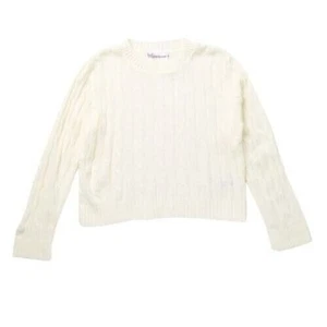 Cotton Emporium Girls Cable Knit Crop Pullover Sweater In Ivory Medium - Picture 1 of 2