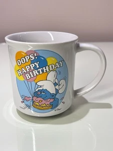 1982 Belated OOPS HAPPY BIRTHDAY Clumsy SMURFS W.Berrie & Co Van Nuys CA Mug - Picture 1 of 7