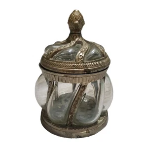 Tarro de boticario vintage barroco de latón soplado a mano con tapa de vidrio burbuja transparente  - Imagen 1 de 9