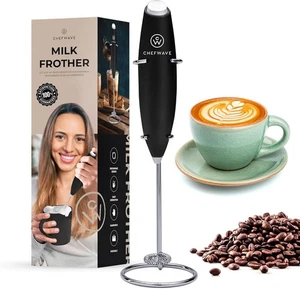 ChefWave Handheld Milk Frother (Black) with Stand Black  - Picture 1 of 7