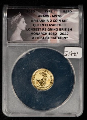 2023 Great Britain 1/10 oz Gold Britannia Queen Elizabeth - ANACS MS 70 - G5481 - Image 1 of 4