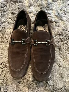 Mocasines Salvatore Ferragamo Gamuza Marrón Gamuza Clásico Plata Horsebillo Talla 9D - Imagen 1 de 8