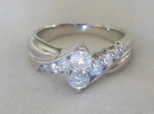 Solid Platinum 900 Twin Solitaire Bypass Diamond Ring - 6.45 gms, Sz 5, 0.53 ctw - Picture 1 of 12