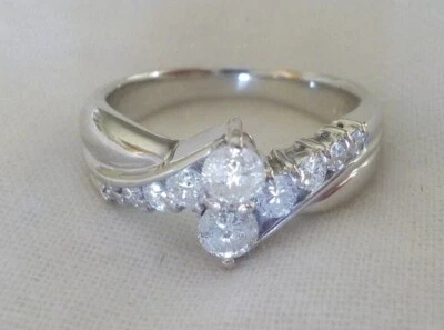 Solid Platinum 900 Twin Solitaire Bypass Diamond Ring - 6.45 gms, Sz 5, 0.53 ctw - Image 1 of 4