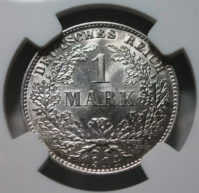 GERMANY Empire 1 Mark 1914 E NGC MS 63 UNC Eagle Silver Muldenhutten World War I - Image 1 of 4