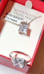 Necklace And Ring Set Silver Plated And CZ Size 8 - Picture 1 of 7