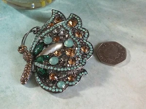 Vintage Costume Brooch Butterfly Shape Turquoise Amber Coloured Faux Stones - Picture 1 of 3