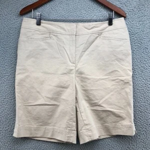 Lafayette 148 Khaki Chino Shorts Womens 10 Beige Mid Rise Career Preppy Classic - Picture 1 of 14