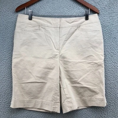 Lafayette 148 Khaki Chino Shorts Womens 10 Beige Mid Rise Career Preppy Classic - Image 1 of 4