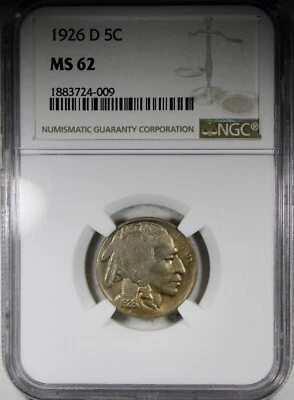 1926-D Buffalo Nickel NGC MS62 Lightly Toned Coin Uncirculated - Image 1 of 2