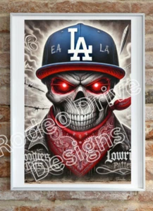 Los Angeles Dodgers Kunst 11x17 Druck Dodgers Totenkopf Kunst vom Künstler Denardai - Bild 1 von 2