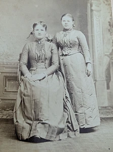 Tarjeta de gabinete de 1880, Noruega y Blaireton Iowa, hermanas vestidas para fotografía - Imagen 1 de 7