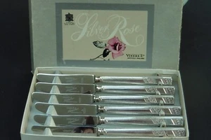 Set of 6 Vintage Viners Silver Rose Silver Plated Dessert Knives - Picture 1 of 6