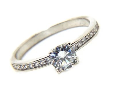 anello argento 925 solitario zircone bianco 5mm mezza riviera donna fidanzamento - Immagine 1 di 4