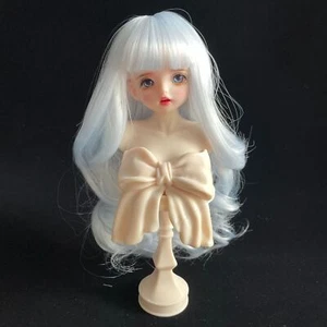 Peluca de seda suave flequillo blanco/azul largo ondulado muñeca BJD circunferencia del cabello: 15-17 cm - Imagen 1 de 10
