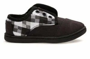 TOM'S PASEO BLACK GREY CHECKERED CANVAS SIZE TINY 7, 7T NEW - Picture 1 of 3