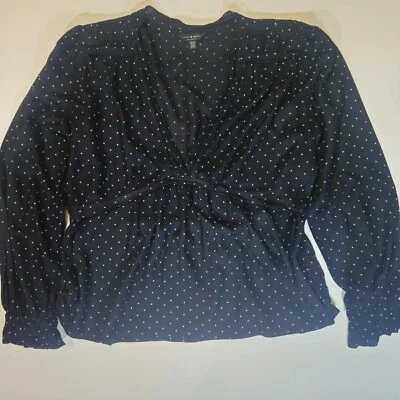 Lucky Brand Blouse Womens Medium Black White Polka Dot V-neck Ruffle Sleeve Top - Image 1 of 4