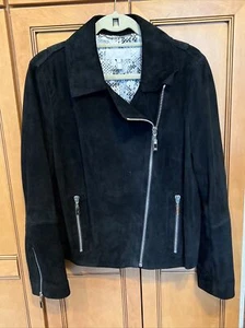 ESCADA SPORT Coat Womens 44 Black Suede Short Moto Jacket - Picture 1 of 6