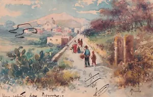 ROME - A Greeting 1901 Hand Drawn and Colored Watercolor Postcard - Picture 1 of 2