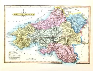 Vintage County Map of South Wales 1819 Ellis Antique Repro Poster Print A3 A4 - Picture 1 of 6