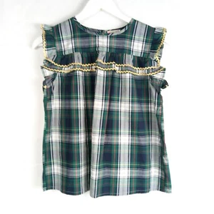 Crewcuts J Crew Girls Size 12 Sleeveless Green Tartan Plaid Gold Rickrack Trim - Picture 1 of 8