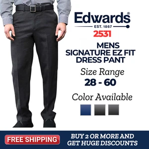 Edwards 2531 Mens Ez Fit Signature Flat Front Tailored Fit Office Dress Pant - Picture 1 of 3