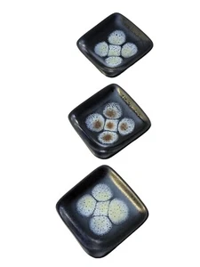  3 Steingut Sushi & Soßenschalen handbemalt abstrakt glasiert MCM signiert Keramik - Bild 1 von 10