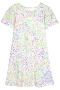 Women's Dress - Green Purple Printed Dress - Mini Dress - Medium - Jersey Cotton - Picture 1 of 3