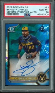 2022 Bowman Sapphire Branlyn Jaraba 1st Prospect Auto Brewers PSA 10 GEM - Picture 1 of 2