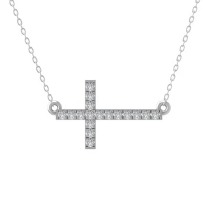14k White Gold Lab Grown Diamond Cross Pendant Necklace 18" Silver Chain - Picture 1 of 5