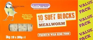 Suet To Go Mealworm Suet Block Wild Bird Treat, 10 x 300 g