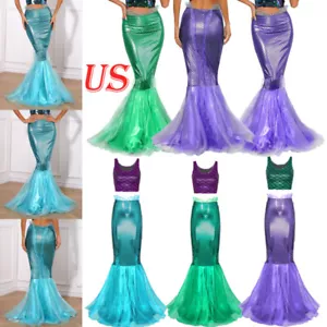 Women's Fish Scale Print Mermaid Tail Costume Skirt Sequins Long Maxi Dress - Picture 1 of 59