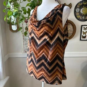 Vintage Y2K MKM braun Chevron erdig Wasserfallausschnitt Retro Tank Top Größe 2X - Bild 1 von 7