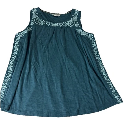 Camiseta sin mangas J. Jill floral bordada mezcla de algodón tejida talla XL nueva Foto 1 de 4