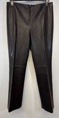 Vintage Next Wide Leg Trousers Brown Faux Leather Stitch Detail Straight UK 16 - Image 1 of 4